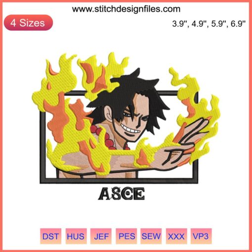 Portgas D. Ace Embroidery Design | One Piece Anime Machine Embroidery | Detailed Ace Character Embroidery Pattern
