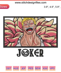 Doflamingo Embroidery Design: Vibrant One Piece Anime, Machine Embroidery File, Pirate Theme, Customizable, Digital Download