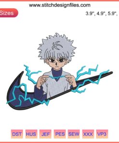 Killua Zoldyck Nike Logo Embroidery Design | Anime-Inspired Stitch File | Unique Killua Fan Art for Custom Apparel Crafting