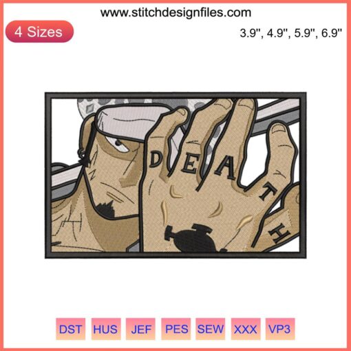 Trafalgar D. Water Law Embroidery Design | One Piece Anime Machine Embroidery File | DIY Craft Pattern