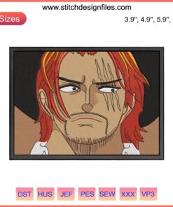 Akagami Shanks Embroidery File: One Piece Anime Machine Embroidery Design, Red-Haired Shanks Iconic Anime Character.