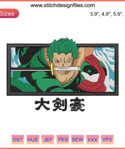 "Roronoa Zoro One Piece Embroidery Design File | Intricate Anime Pattern for DIY Embroidery | Download Digital Art"