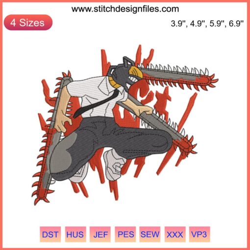 Chainsaw Man Denji and Pochita Machine Embroidery Design | Anime Embroidery Pattern | Digital Stitch Art