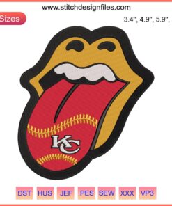Kansas City Chiefs Football Tongue Embroidery Design, NFL American Football, Creative Applique, Sports Patch, Custom Digitized Art.