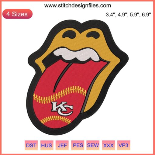 Kansas City Chiefs Football Tongue Embroidery Design, NFL American Football, Creative Applique, Sports Patch, Custom Digitized Art.