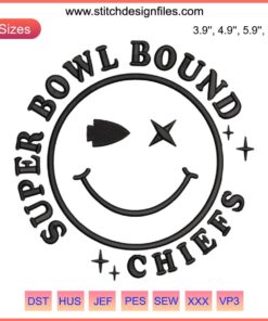 Chiefs Smiley Face Embroidery File - Super Bowl Kansas City Chiefs Design with Smiling Face in Team Colors.