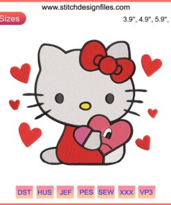 Bad Bunny Hello Kitty Heart Embroidery | Adorable Hello Kitty in Heart Design | Digital Embroidery File for Cute Craft Projects