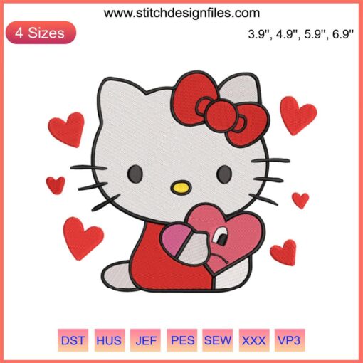 Bad Bunny Hello Kitty Heart Embroidery | Adorable Hello Kitty in Heart Design | Digital Embroidery File for Cute Craft Projects