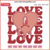 Colorful vintage embroidery of a sad heart wearing bunny ears; ideal for Valentine's crafts and Bad Bunny fans.