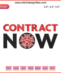 "Contract Now Embroidery Design: SNL Trending Quote for Workers' Rights. Bold Typeface, Modern Digital Art for Apparel Customization."