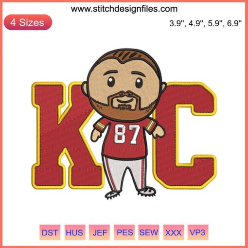 Travis Kelce Chibi Embroidery Design | Kansas City Chiefs Super Bowl 2023 File | Cute NFL Player Pattern