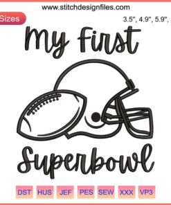 Super Bowl Party Embroidery Design File: Football-themed embroidery for beginners, perfect for Super Bowl celebrations.