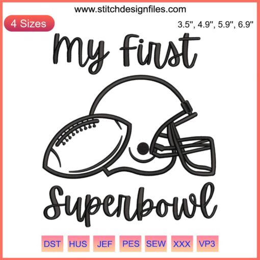 Super Bowl Party Embroidery Design File: Football-themed embroidery for beginners, perfect for Super Bowl celebrations.