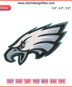 Philadelphia Eagles Logo Embroidery Design | NFL Sports Embroidery File | Bird Head Emblem | Green, Black, White Colors