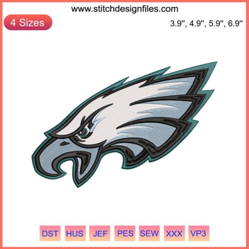 Philadelphia Eagles Logo Embroidery Design | NFL Sports Embroidery File | Bird Head Emblem | Green, Black, White Colors