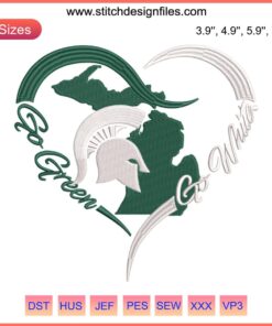Spartan Strong Go Green Heart Embroidery Design | Michigan State University 2023 Embroidery File | MSU Embroidery Pattern