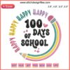 Colorful "Happy 100 Days of School" embroidery design featuring books, apple, pencil; perfect for teacher back-to-school projects.