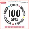 "100 Days Smarter Teacher Embroidery File: Colorful school-themed applique design celebrating 100 days of learning milestones."