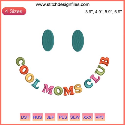 "Cool Moms Club Vintage Smile Embroidery Design | Funny Mother's Day Gift File | Retro Script, Floral Accents, Digital Download"