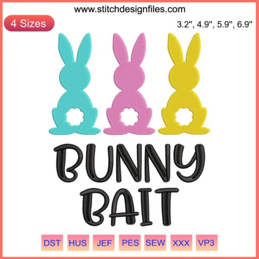 Easter Bunny Embroidery Design File: Colorful Bunny Bait Text with Cute Bunny Ears, Perfect for Easter Projects.