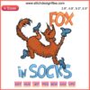 Dr. Seuss Fox In Socks Embroidery Design featuring Cat In The Hat and Fox; playful pattern ideal for sweaters and decor.