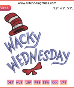Dr. Seuss Wacky Wednesday Cat In The Hat Embroidery Design, whimsical and colorful, perfect for creative projects.