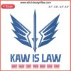 St. Louis Battlehawks embroidery design, "Kaw Is Law" slogan, football-inspired machine embroidery for apparel customization.