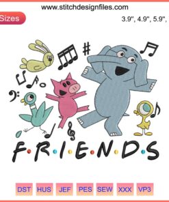 Elephant and Piggie Friends Embroidery Design File, Cute Kindergarten Gift, Whimsical Animal Duo, Kids’ Room Decor, Digital Download