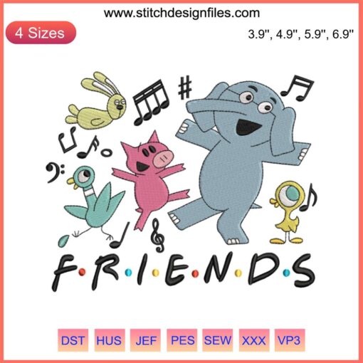 Elephant and Piggie Friends Embroidery Design File, Cute Kindergarten Gift, Whimsical Animal Duo, Kids’ Room Decor, Digital Download