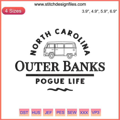 Outer Banks Pogue Life Embroidery Design featuring North Carolina theme, Paradise on Earth embroidery with coastal elements.