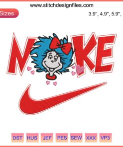 Dr. Seuss Cat In The Hat embroidery design with swoosh, featuring Green Eggs and Ham. Perfect for themed machine embroidery projects.