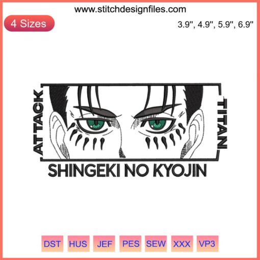 "Eren Yeager Eyes Embroidery, Attack on Titan Shingeki no Kyojin Design, intense gaze, intricate detail, fan art embroidery"