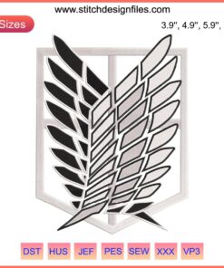 "Attack on Titan Wings of Freedom Embroidery Design File - Intricate anime-inspired wings emblem for DIY projects."
