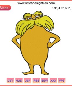The Lorax Funny Embroidery Design File featuring Dr. Seuss character in vibrant colors for creative stitching projects.