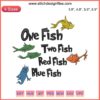 Dr. Seuss Embroidery File: One Fish Two Fish, Cat in the Hat design, vibrant colors, whimsical, SVG format, craft pattern