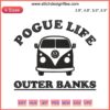 Outer Banks themed embroidery design featuring "Pogue Life" text, camping symbols, suitable for outdoor and coastal enthusiasts.
