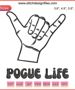 Pogue Life Embroidery Design File: Vibrant OBX Outer Banks initials with coastal motifs, perfect for DIY sewing projects.