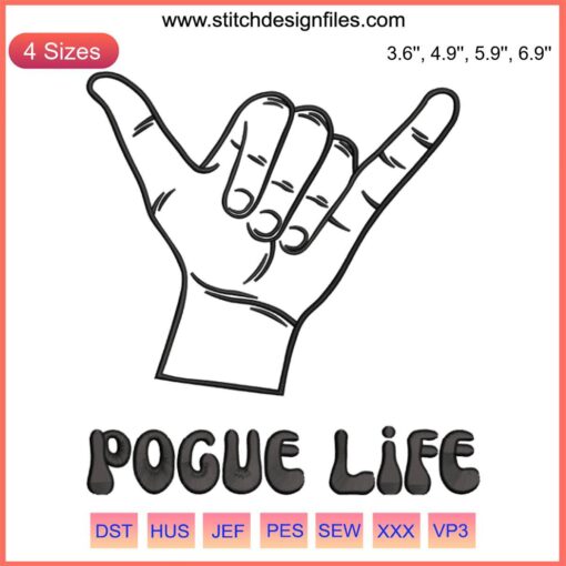 Pogue Life Embroidery Design File: Vibrant OBX Outer Banks initials with coastal motifs, perfect for DIY sewing projects.