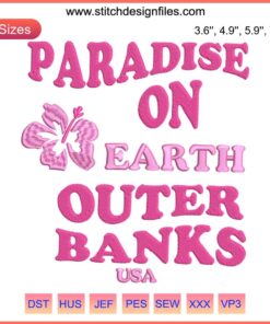 Outer Banks Embroidery Design featuring "Pogue Life OBX" with vibrant colors, capturing beach and ocean vibes. Ideal for beach lovers.