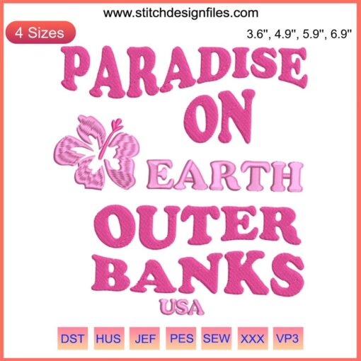Outer Banks Embroidery Design featuring "Pogue Life OBX" with vibrant colors, capturing beach and ocean vibes. Ideal for beach lovers.