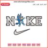 Disney x Nike Bluey & Bingo embroidery design featuring Bluey characters in vibrant Nike shoes, ideal for digital projects.