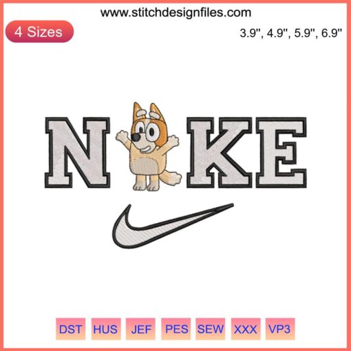 Bluey and Bingo Disney x Nike embroidery design file; Bluey, Bingo in vibrant, playful style on embroidery pattern.
