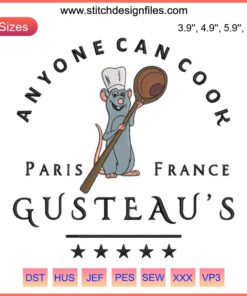 Remy from Ratatouille Embroidery Design, Disney Chef Theme, Digital File for Mouse Embroidery, Cute Kitchen Decor.