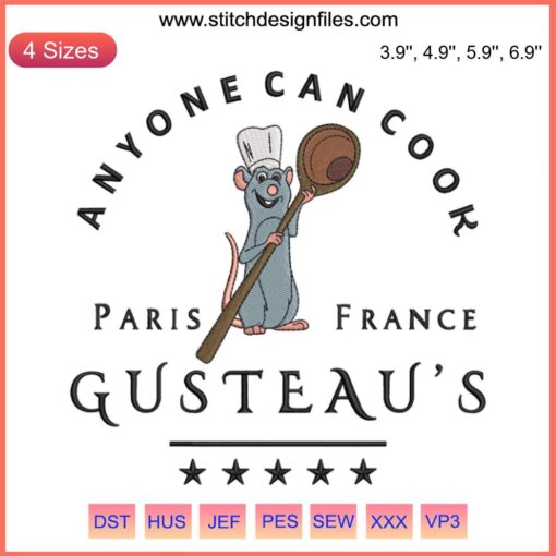 Remy from Ratatouille Embroidery Design, Disney Chef Theme, Digital File for Mouse Embroidery, Cute Kitchen Decor.