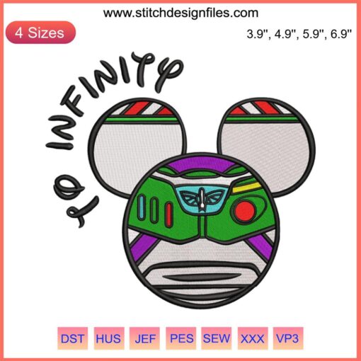 Mickey Heads to Infinity Embroidery | Toy Story Design File | Buzz Lightyear Theme | To Infinity and Beyond Embroidery Pattern