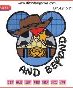 Disney Mickey Heads Toy Story Embroidery Design File, featuring Buzz Lightyear "To Infinity and Beyond" pattern.