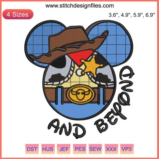 Disney Mickey Heads Toy Story Embroidery Design File, featuring Buzz Lightyear "To Infinity and Beyond" pattern.