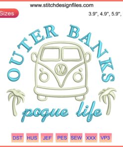 Outer Banks Pogue Life Embroidery Design File | NC Coastal Embroidery Pattern, Boho Style Text in Nautical Colors