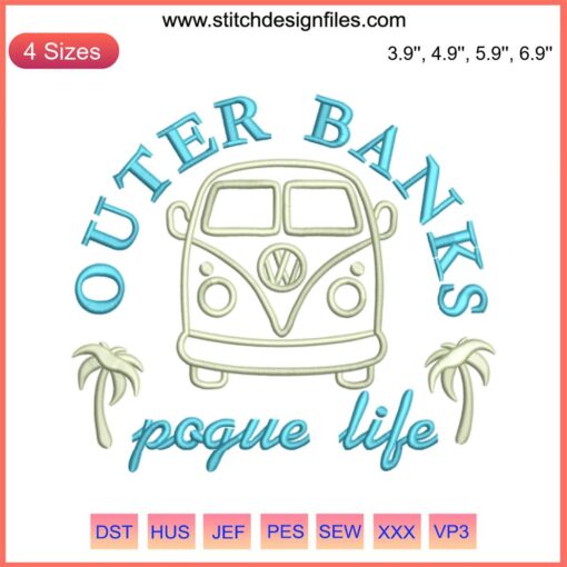 Outer Banks Pogue Life Embroidery Design File | NC Coastal Embroidery Pattern, Boho Style Text in Nautical Colors