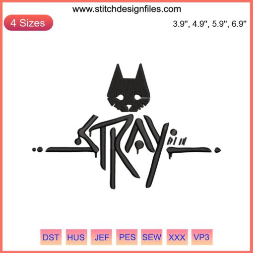Stray Cats Logo Embroidery Design: Download Stray Game-themed digital embroidery file with detailed cat logo for DIY projects.